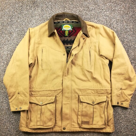 Vintage Cabelas Jacket Canvas Aztec Fleece Lined Chore Barn Outdoors Mens Large - Picture 1 of 9